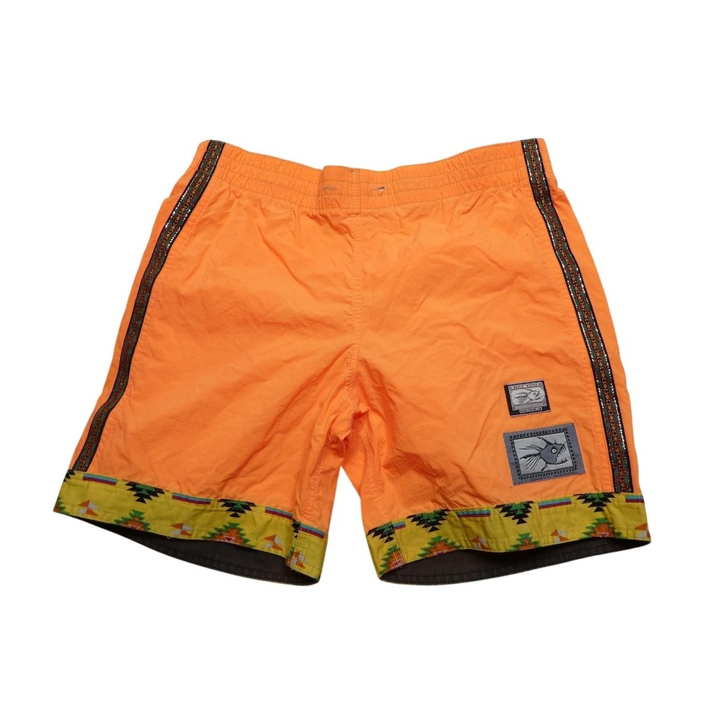 Bite Tuna Australia Swim Shorts Mens 32 Orange Fish Patch Tribal Trim Nylon‎